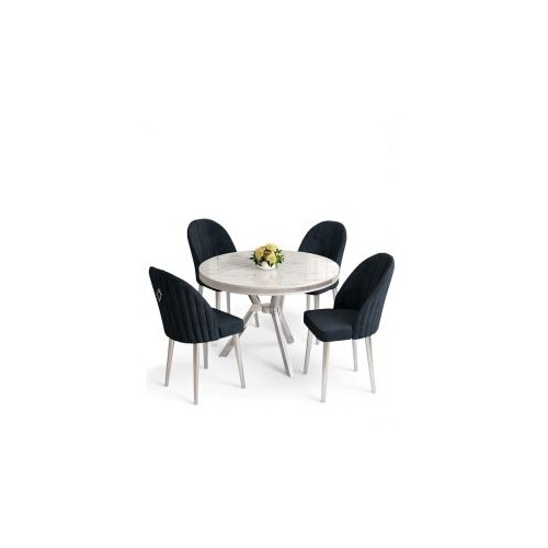 Hanah home Set trpezarijskog stola i stolica (5 delova) Mos White Marble Chrome Anthracite Cene