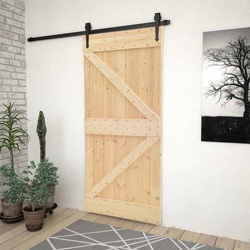  Klizna vrata 90 x 210 cm Masivna borovina Prirodna i crna Cijene