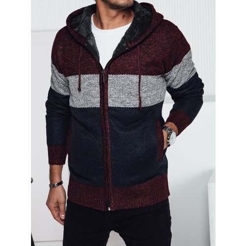 DStreet Sweter męski ocieplany z kapturem bordowy Slike