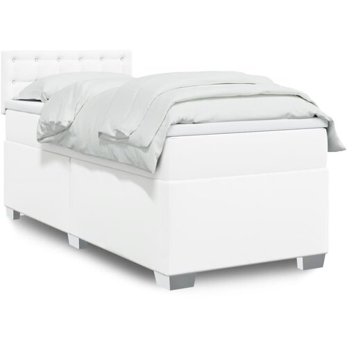 VidaXL Krevet s oprugama i madracem bijeli 100x200 cm od umjetne kože Slike