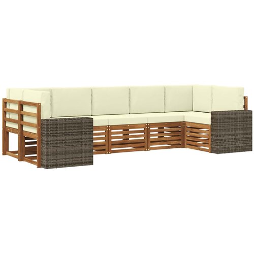 vidaXL Kotna sedežna garnitura 7 pcs Naravna in smetana Poliester, (5000283852) Cene