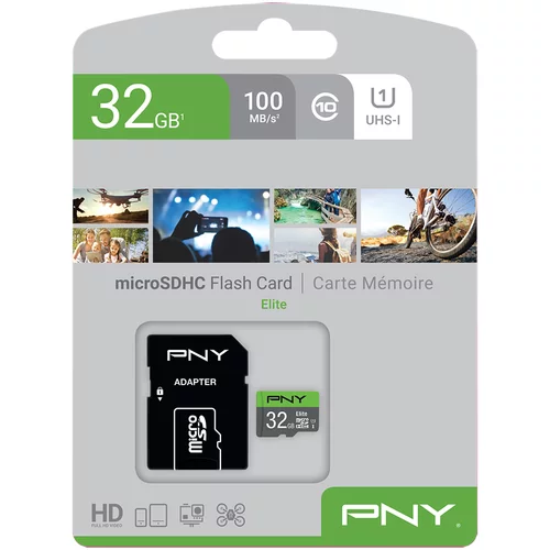Pny Memorijska kartica MicroSDHC Elite, 32GB, klasa brzine U1, s adapterom