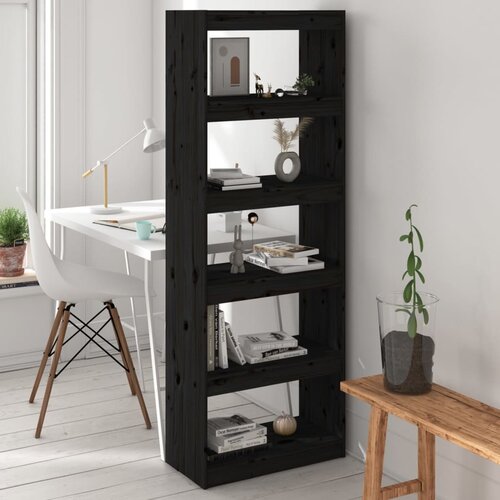  The Living Store Knjižna omara/pregrada črna 60x30x167,5 cm trdna borovina - Knjižna Omara, (21431744) Cene