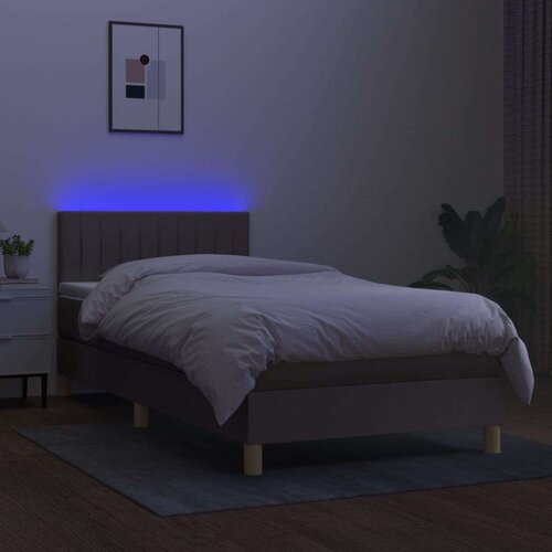  Krevet box spring s madracem LED smeđesivi 90x190 cm tkanina Slike