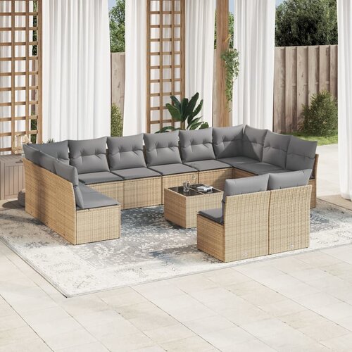 VidaXL 13-dijelni set vrtnih sofa s jastucima poliratan Bež Slike