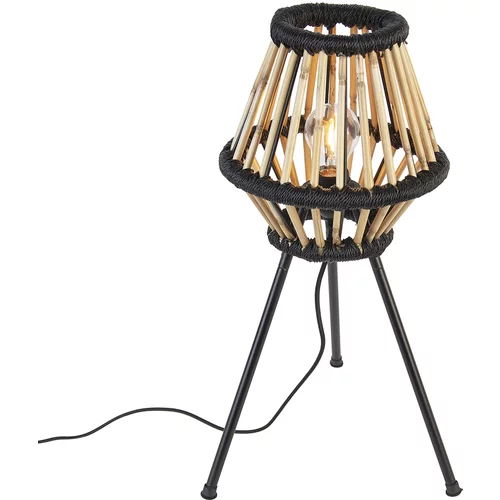 QAZQA Podeželska trinožna namizna svetilka bambus s črno - Evalin