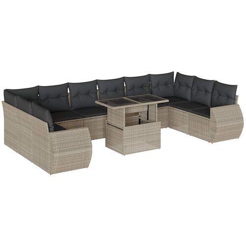  11-dijelni set vrtnih sofa poliratan s jastucima svijetlosivi Slike