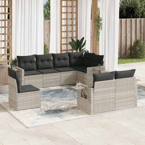VidaXL 8-dijelni set vrtnih sofa od poliratana s jastucima svjetlosivi Slike
