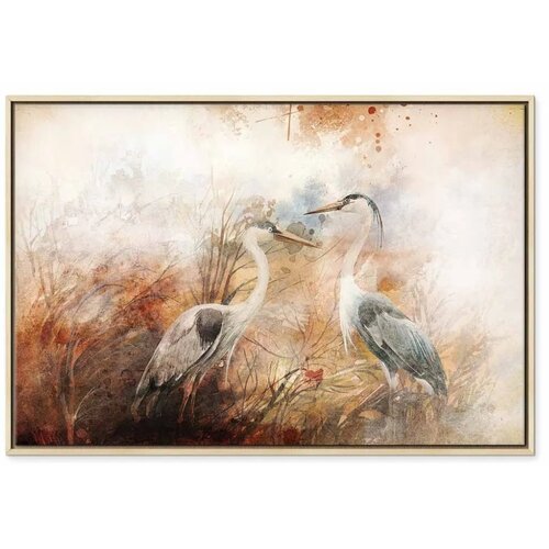  Slika - Herons on the Hunt (1 Part) Wide 90x60 U prirodnom drvenom okviru Slike