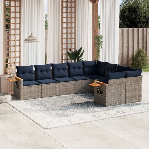 vidaXL 9-dijelni set vrtnih sofa od poliratana s jastucima sivi Cijene