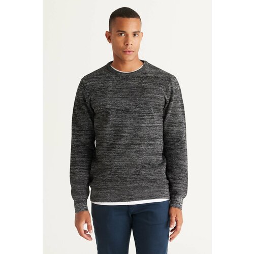 AC&Co / Altınyıldız Classics Men's Black-gray Recycle Standard Fit Regular Cut Crew Neck Patterned Knitwear Sweater. Cene