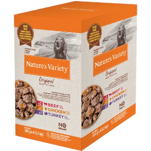 Nature&amp;#039;s Variety Mixpaket Nature&amp;#039;s Variety Original Pat&amp;eacute; No Grain Medium/Maxi Adult - Govedina, pi&amp;scaron;čanec, puran (4 x 300 g) Slike