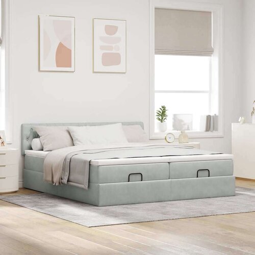 VidaXL Okvir kreveta s madracima svijetlosivi 160x200cm bar&amp;scaron;unasti Slike