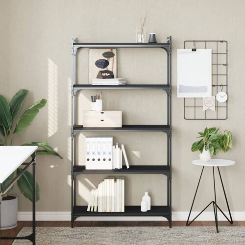  The living store knjižna omara 5-nadstropna črna 80x30x154 cm inženirski les - knjižna omara, (21499603) Cene