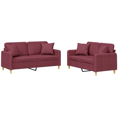  2-dijelni set sofa s jastucima crvena boja vina od tkanine Slike