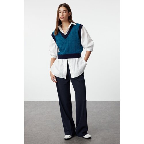 Trendyol Petroleum Crop V-Neck Knitwear Sweater Cijene
