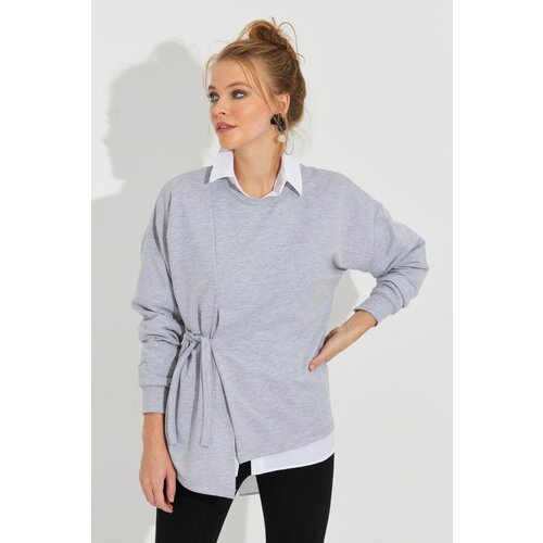 Cool & Sexy Women's Gray Tied Sweatshirt Yi2493 Cene