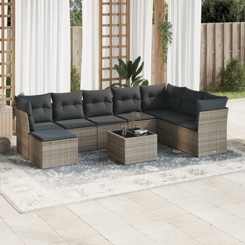 vidaXL 9-dijelni set vrtnih sofa od poliratana s jastucima sivi Cijene