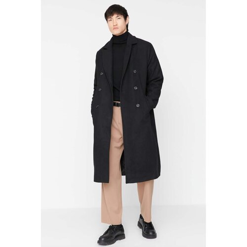 Trendyol Black Men&amp;#039;s Loose Fit Double Breasted Maxi Coat Slike