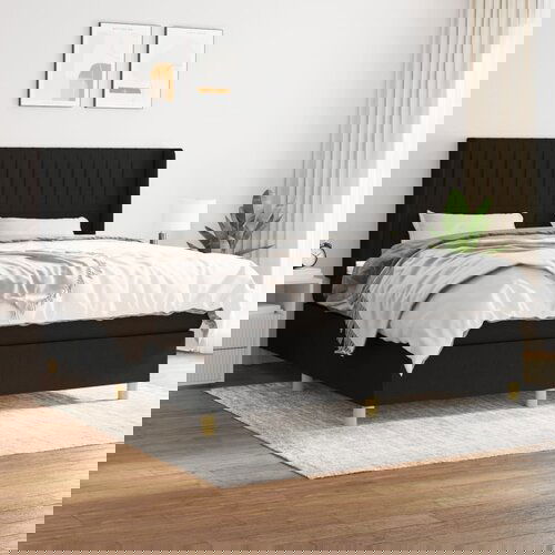 VidaXL Krevet s oprugama i madracem crni 180x200 cm od tkanine Slike
