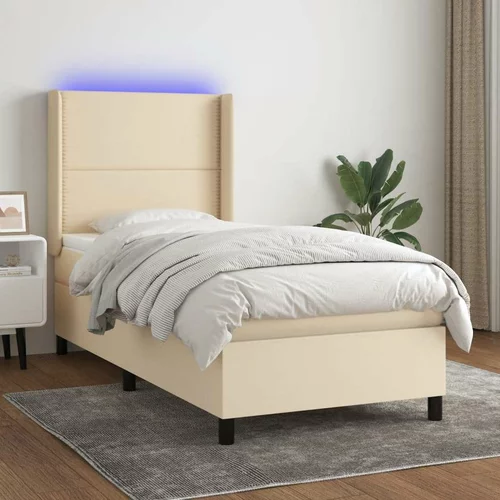  Box spring postelja z vzmetnico LED krem 90x190 cm blago, (20902218)