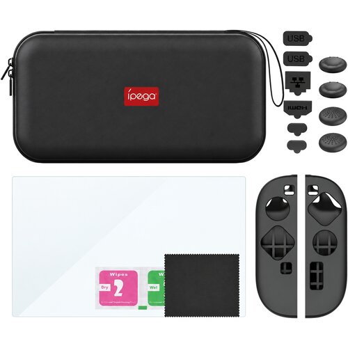 NINTENDO SWITCH 2 tanek komplet dodatkov 9v1 s torbico in za&amp;scaron;čitnim steklom iPega Slike