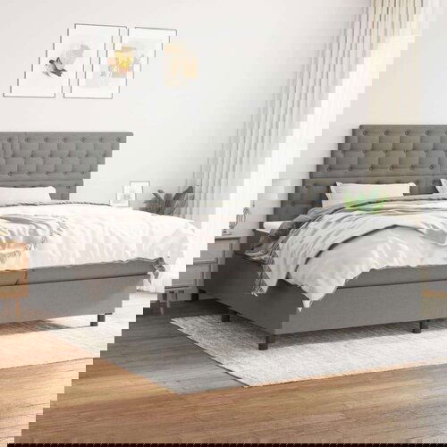  Box spring postelja z vzmetnico temno siva 200x200 cm blago, (20898577) Slike