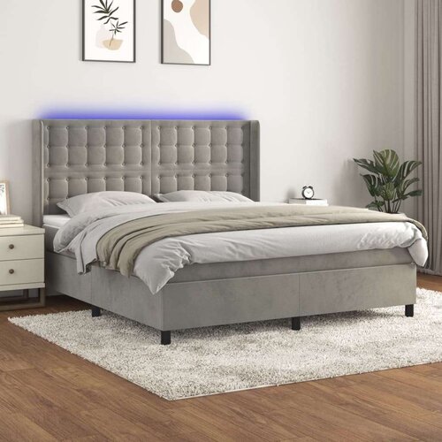  Box spring s madracem LED svjetlosivi 180x200 cm bar&amp;scaron;un Slike