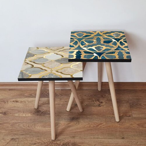 Hanah home 2Shp491 - navy blue navy bluegreygoldbeige nesting table (2 pieces) Cene