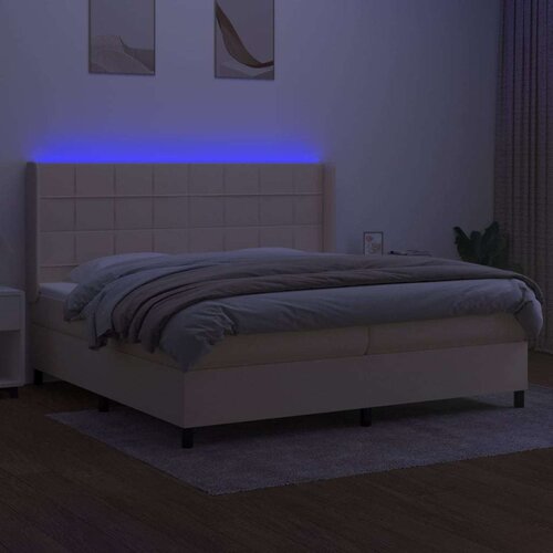  Krevet box spring s madracem LED krem 200x200 cm od tkanine Slike