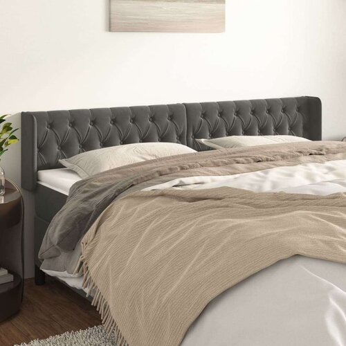  Vzglavje z u&amp;scaron;esi temno sivo 203x16x78/88 cm žamet, (20794319) Slike