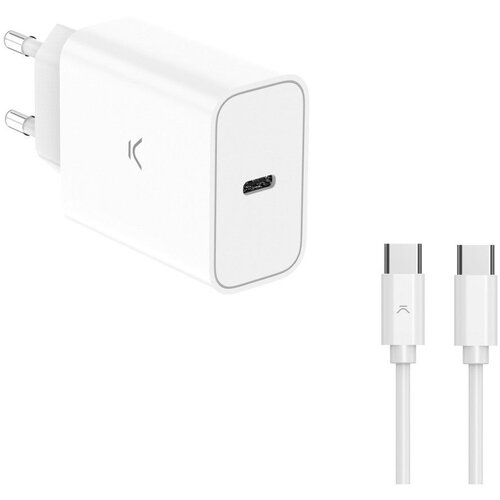 Ksix Punjač BCD30PDC01B/ 30 W + kabl USB-C na USB-C/ 1m/ bela Slike