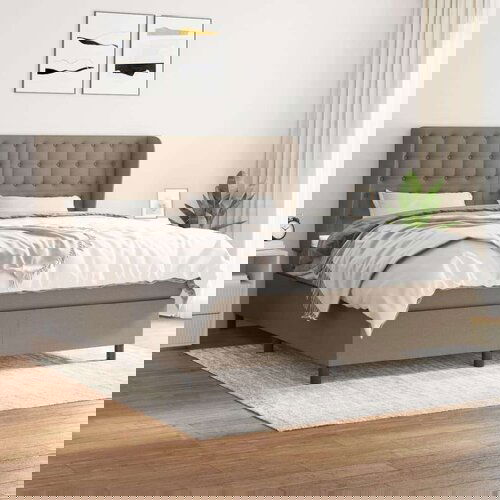  Box spring postelja z vzmetnico taupe 180x200 cm blago Cene