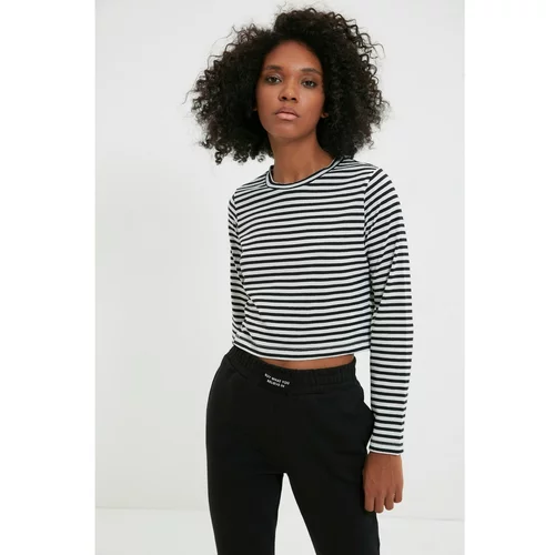 Trendyol Black Recycle Crop Striped Knitted T-Shirt