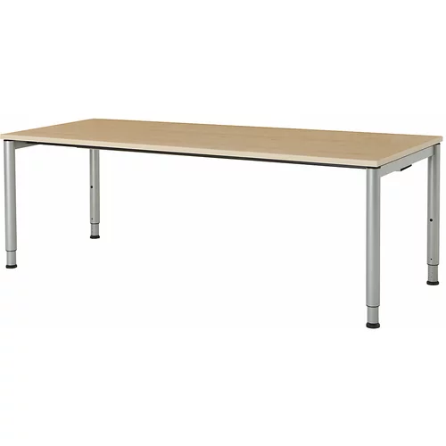 mauser Pravokotna miza, podnožje iz okroglih cevi, VxŠ 650 - 850 x 2000 mm, plošča imitacija javorja, ogrodje aluminijaste barve