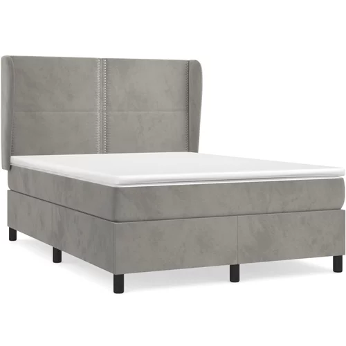 vidaXL Box spring postelja z vzmetnico svetlo siv 140x190 cm žamet, (20896650)