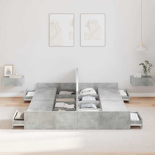  Krevet s ladicama Betonski sivi 160 x 200 cm Konstruirano drvo Slike
