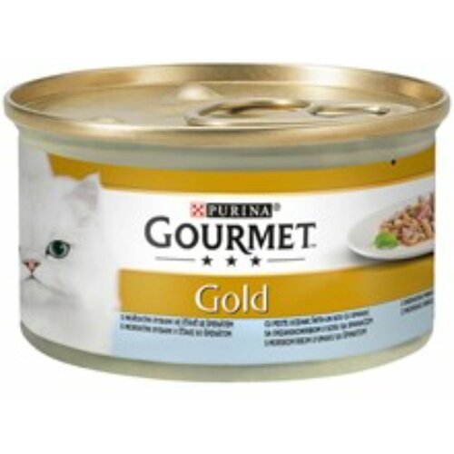 Gourmet gold 85g - komadići okeanske ribe i spanaća u sosu Slike