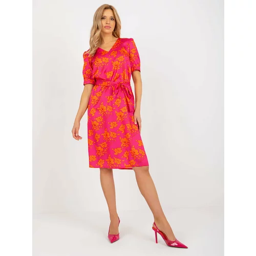 Fashion Hunters Fuchsia and orange floral cocktail dress with tie