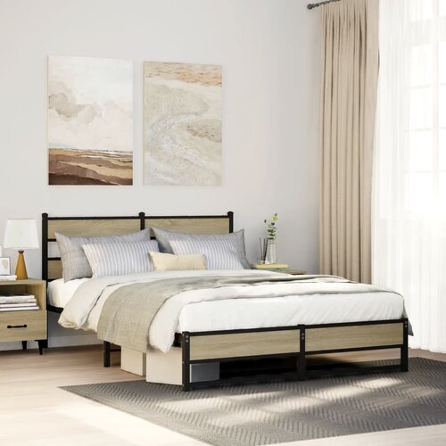 vidaXL Kovinski posteljni okvir brez vzmetnice sonoma hrast 140x190 cm Cene