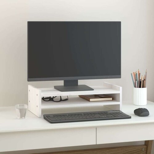  Stalak za monitor bijeli 50 x 27 x 15 cm od masivne borovine Cijene