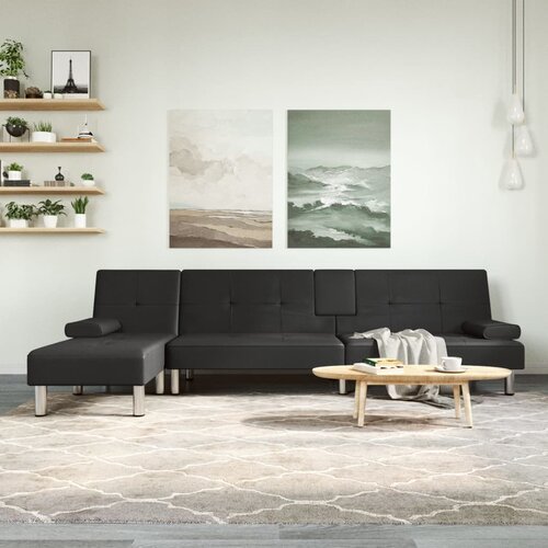 vidaXL Raztegljiv kavč L oblike črn 255x140x70 cm umetno usnje Cene