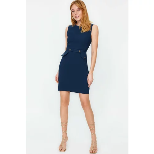Trendyol Petrol Belt Pocket Detailed Fitted/Fitted Mini Woven Dress