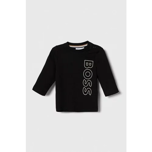 Boss Otroška bombažna majica z dolgimi rokavi črna barva