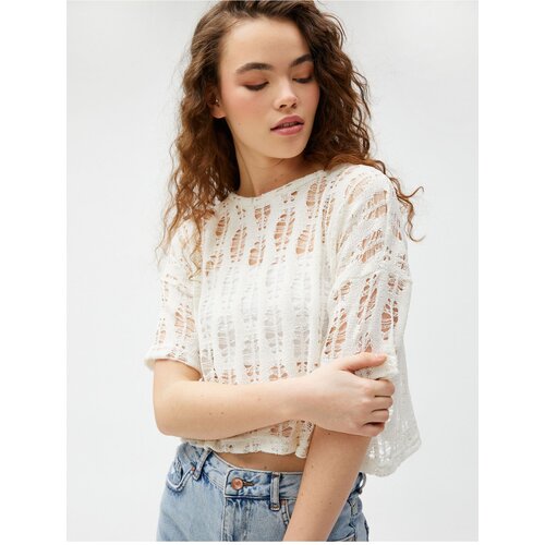 Koton crop t-shirt openwork short sleeve crew neck Cijene