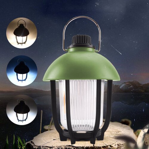 Prenosna Punjiva LED Kamping Lampa 3 Boje, Metalna Dr&scaron;ka, Zelena Cene