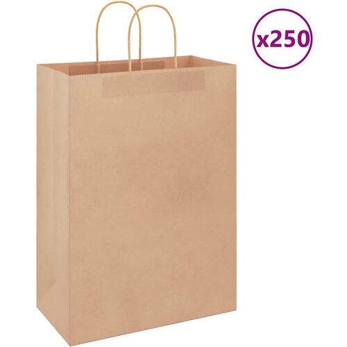 VidaXL Papirnate vrečke 250 kosov z ročaji rjave barve 32x17x44 cm Slike