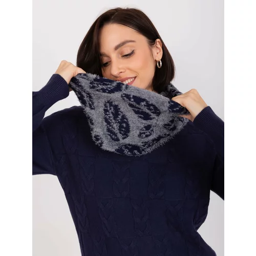 Fashion Hunters Grey and navy blue women's scarf with patterns