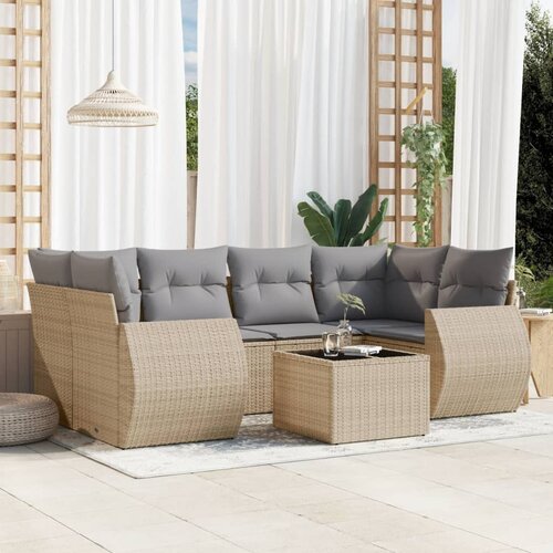 vidaXL 7-dijelni set vrtnih sofa od poliratana s jastucima bež Cijene