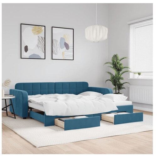 vidaXL Dnevni krevet na razvlačenje s ladicama plavi 90x200 cm baršun Cijene